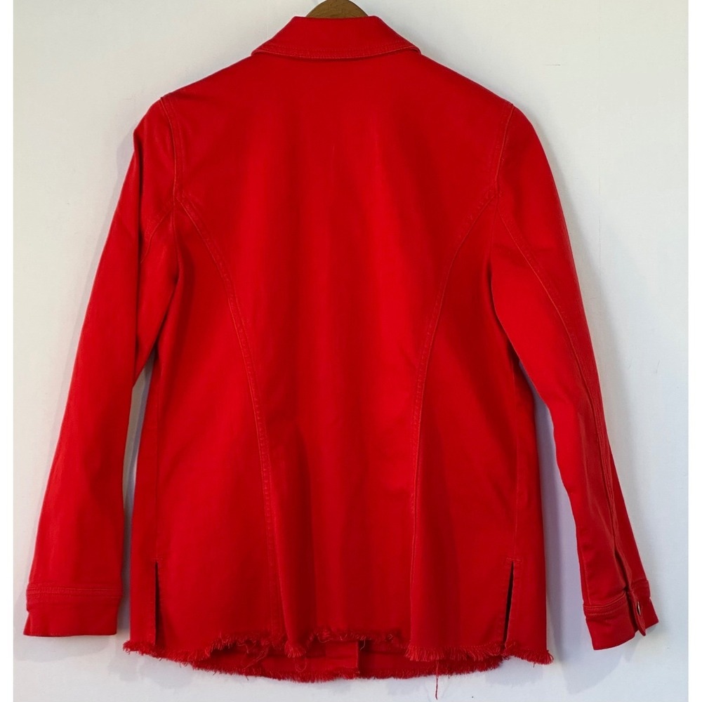 Chico's Denim Jacket Frayed Hem Button Front Women's M Red Excellent - Picture 6 of 7